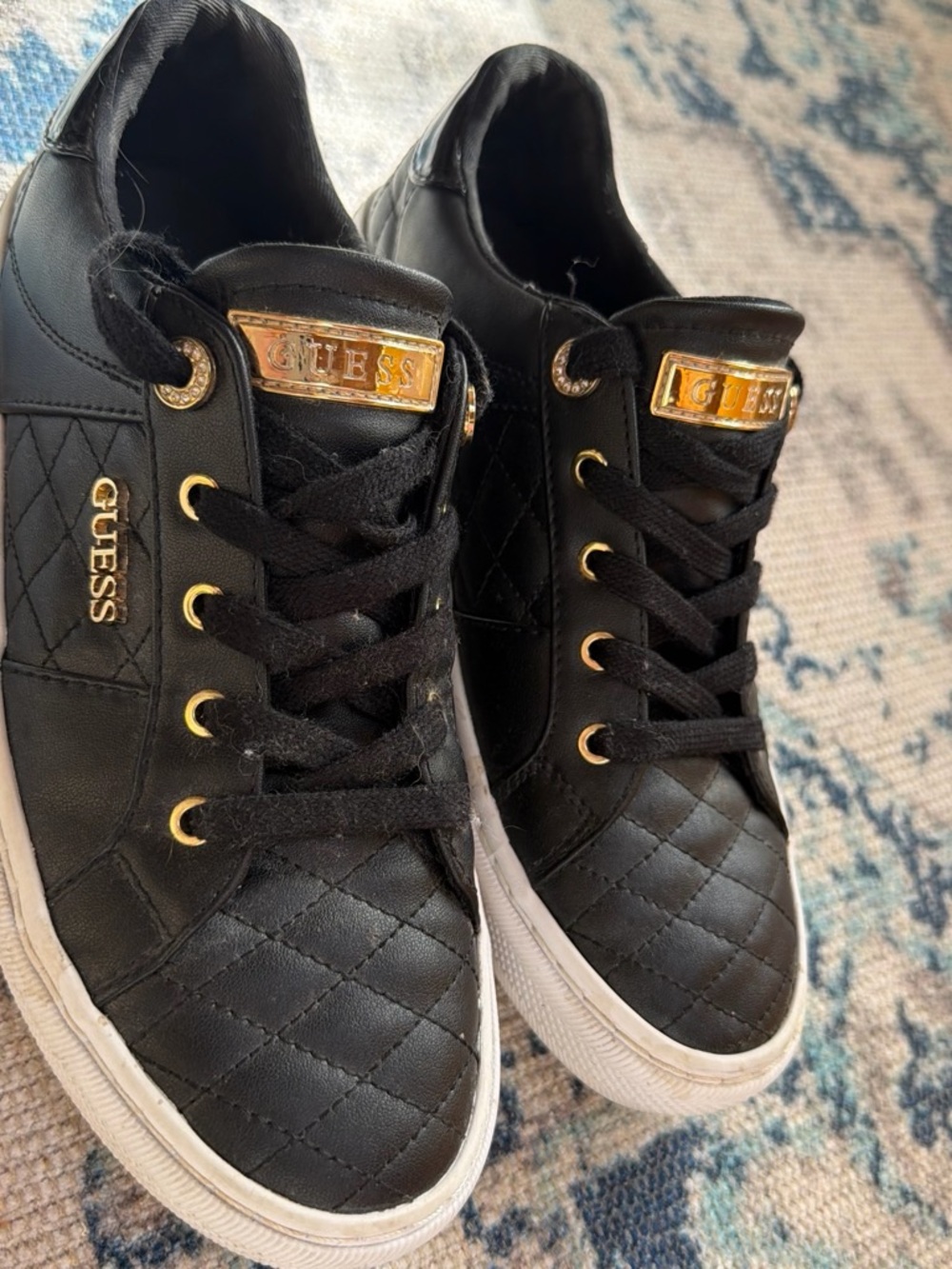 GUESS Quilted High-Top Sneakers in Black & White